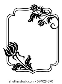 Black and white frame with flowers silhouettes. Copy space. vector clip art.