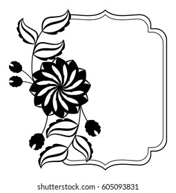 Black and white frame with flowers silhouettes. Copy space. vector clip art.