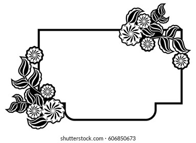 Black and white frame with flowers silhouettes. Copy space. vector clip art.