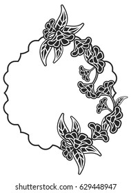 Black and white frame with flowers silhouettes. Copy space. vector clip art.