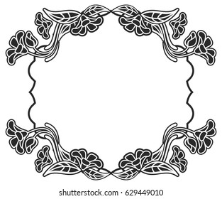 Black and white frame with flowers silhouettes. Copy space. vector clip art.