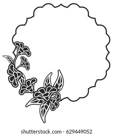 Black and white frame with flowers silhouettes. Copy space. vector clip art.