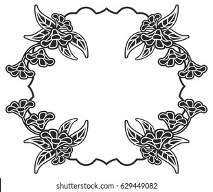Black and white frame with flowers silhouettes. Copy space. vector clip art.