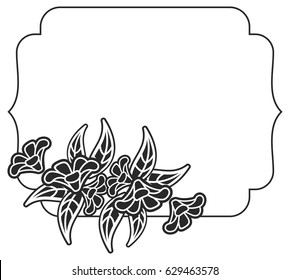 Black and white frame with flowers silhouettes. Copy space. vector clip art.