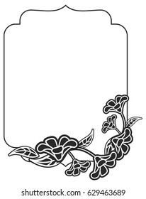 Black and white frame with flowers silhouettes. Copy space. vector clip art.