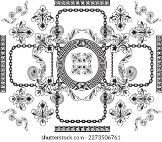 black and white frame with greek and baroque