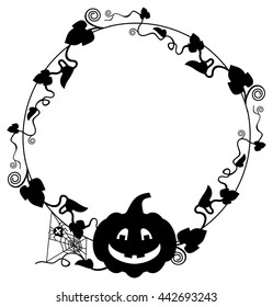 Black and white  frame with Halloween pumpkin silhouette. Vector clip art.