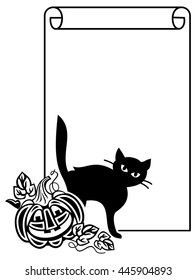 Black and white frame with Halloween pumpkin silhouette. Vector clip art.