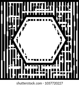 Black and white frame with hexagon. Vector