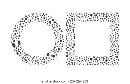 Black and white frame with modern ornament of stylized leopard skin. Squared pattern in form of mandala. Decorative border with animal ornament. Trendy leather skin. Copy space. Vector illustration.