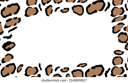 Black and white frame with modern ornament of stylized leopard skin. Squared pattern for poster. Decorative abstract border with animal ornament. Trendy leather skin. Copy space. Vector illustration.