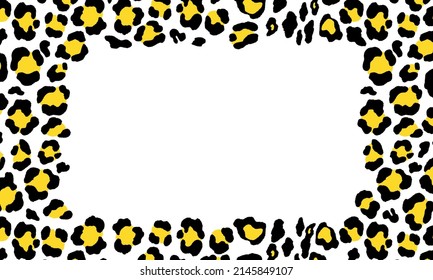 Black and white frame with modern ornament of stylized leopard skin. Squared pattern for poster. Decorative abstract border with animal ornament. Trendy leather skin. Copy space. Vector illustration.