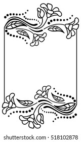 Black and white frame outline decorative flowers. Copy space. Vector clip art.