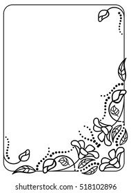 Black and white frame outline decorative flowers. Copy space. Vector clip art.