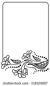 Black and white frame outline decorative flowers. Copy space. Vector clip art.