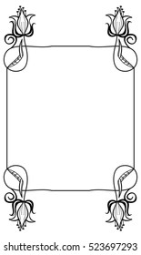 Black and white frame with outline decorative flowers. Copy space. Vector clip art.