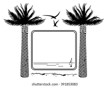 Black and white frame with palm tree silhouette
