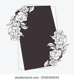 Marco blanco y negro con flores de peonía. Vector Clip arte