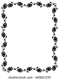  Black and white frame with roses silhouettes. Vector clip art.