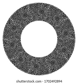 Black and white frame. Round pattern in form of mandala. Decorative border with animal ornament. Leopard skin. Copy space. Fashion board. Template design for card, poster, banner. Vector illustration.