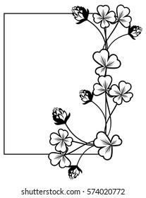 Black and white frame with shamrock contour. Copy space. Vector clip art.