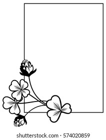 Black and white frame with shamrock contour. Copy space. Vector clip art.