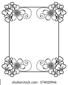 Black and white frame with shamrock contour. Copy space. Vector clip art.