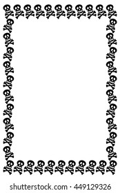 Black and white frame with skull. Vector clip art.