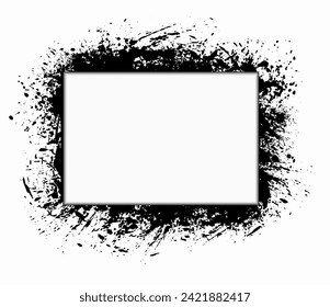 a black and white frame with splatters, grunge frame brush stroke vector 