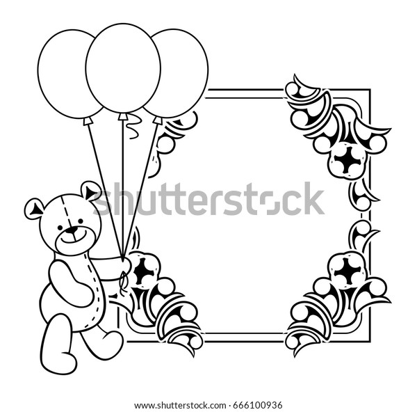 Black White Frame Teddy Bear Plush Stock Vector Royalty Free