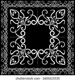 black and white frame and tile design with ornate pattern