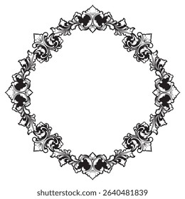 black and white frame with vintage floral ornament engraving art illustration