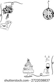 Marco blanco y negro para invitación de boda, fecha, aniversario, fiesta de cóctel, despedida de soltera