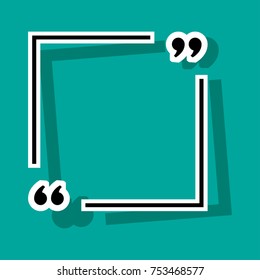 Black and white frame for your text with shadow. Text quote sign. Black and white icon in focus corners with shadow on turquoise background. Vector illustration