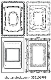 Black and white frames, consisting of curved lines and scrolls intended for text page design.