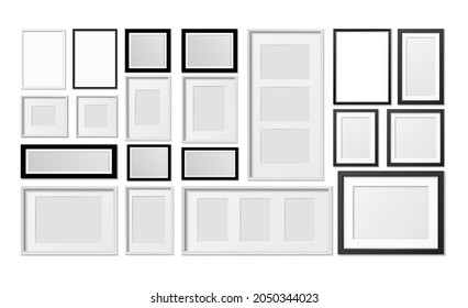 Black and white frames. Poster frame mockup illustrations. Collection of editable vector frames in eps. 