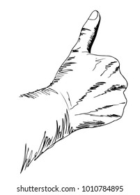A black and white free hand sketch of thumb up sign