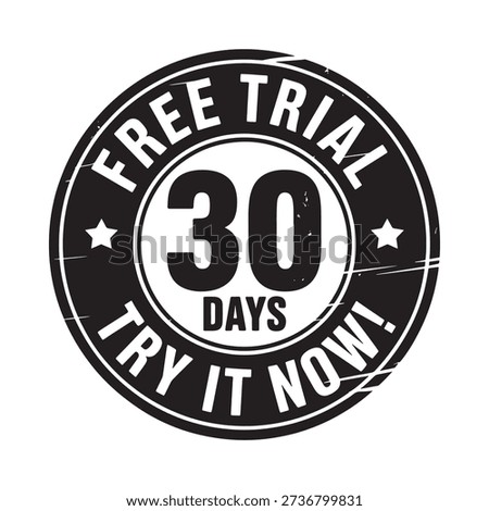 Black and white free trial 30 days promotional badge with stars