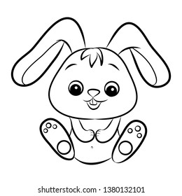 Black and white freehand drawing. Vector illustration. Funny hare
