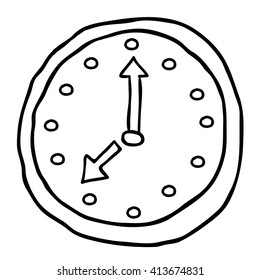 doodle de dibujos animados de reloj de pared de mano libre en blanco y negro