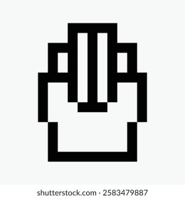 black and white French fries pixel art icon vector illustration.