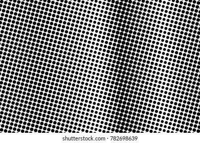 Black white frequent dotted gradient. Half tone vector background. Dark greyscale dotted halftone. Abstract monochrome texture. Black ink dot on transparent backdrop. Pop art dotwork. Retro design 