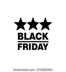 Black and white BLACK FRIDAY icon with three stars symbolizing premium retail discounts