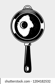 Black and White Fried Egg with Salt and Paper in Pan Object Stock Vector Illustration