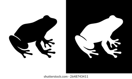 Black and White Frog Silhouette Icons. Vector Amphibian Design.