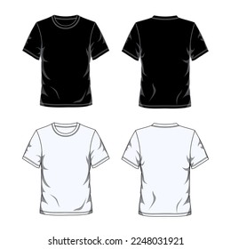 black and white front and back view t shirt design template, vector illustration
