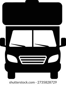 Black and White Front Silhouette of Class C Motorhome with Over-Cab Section