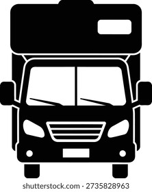 Black and White Front Silhouette of Class C Motorhome RV with Over-Cab Section