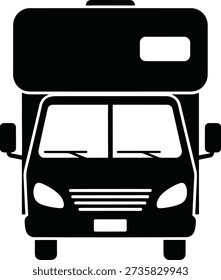 Black and White Front Silhouette of Class C Motorhome RV with Over-Cab Window