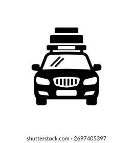 Ícone de carro estilizado com vista frontal preto e branco com estrutura de telhado
